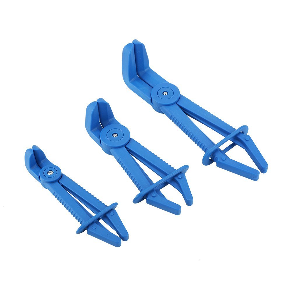 3Pcs Flexible Hose Clamp Tool Set Plastic Brake Fuel Water Line Clamps Pinch-Off Pliers Kit (Blue)