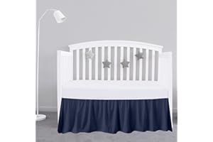 SKY BEDDINGS Navy Blue Crib Bed Skirt 28" x 52" with 14" Drop - Dust Ruffle Crib Skirt with Split Corners - Soft Nursery Standard Crib Toddler Bedding Skirt for Baby Boys or Girls