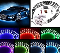 See YaeKoo 7 Color 4pcs LED Strip Under Car Tube underglow Underbody System Neon Lights Kit (90cmX120cm) Details