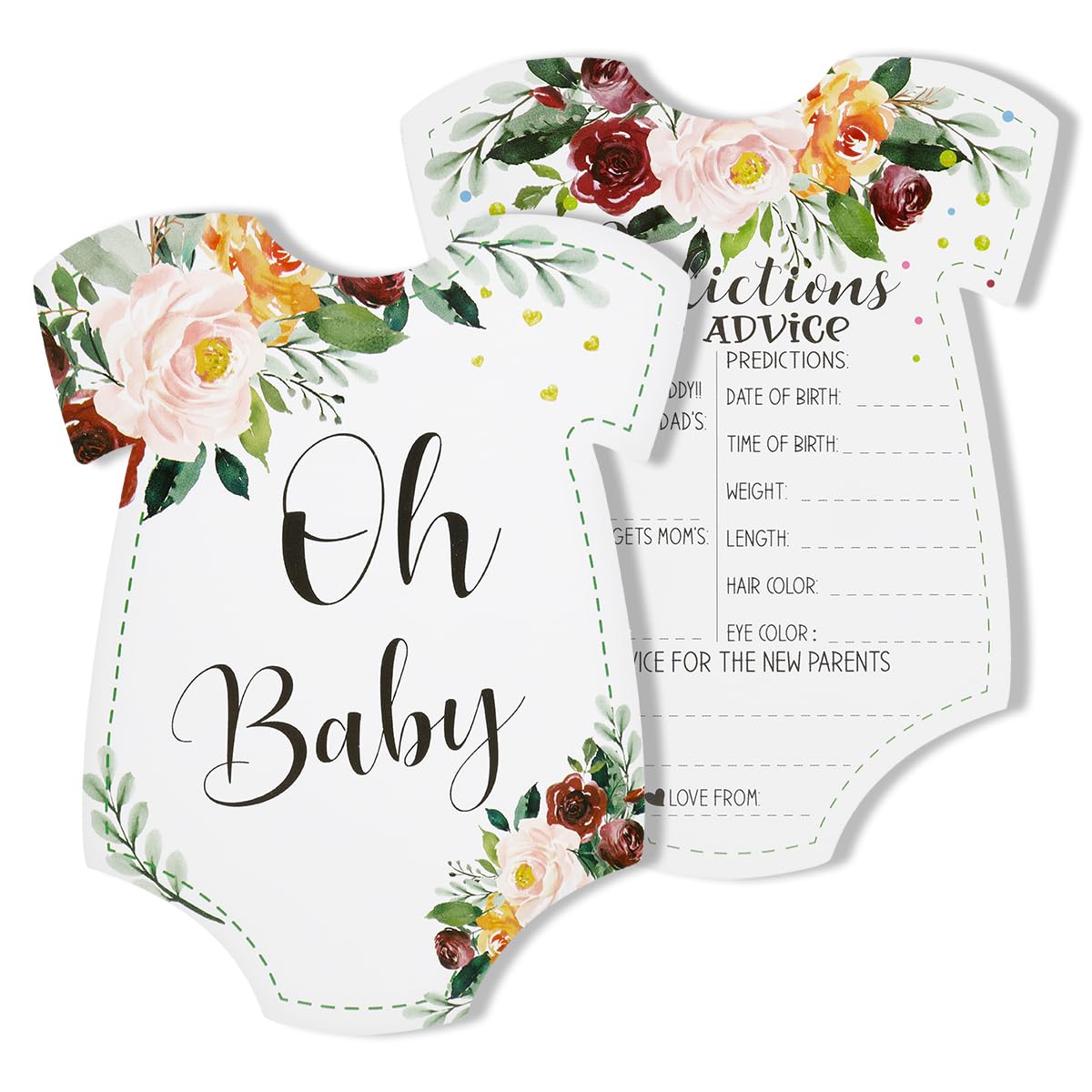 Thyonta Gender Reveal Game Card 20PCS Baby Shower Games Prediction Cards Decorations Advice Card for Baby Welcome Party(Flower)