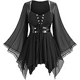 ROSE GAL Plus Size Womens Goth Grunge Trumpet Sleeves Tops
