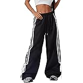 BEAUDRM Women's Y2K Baggy Bow Wide Leg Pants Striped Track Elastic Waist Long Sweatpants Parachute Pants
