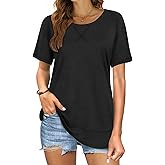 Beimuc Summer Tops for Women Short Sleeve Crewneck Tshirts Side Split Loose Fit Tunic Shirts