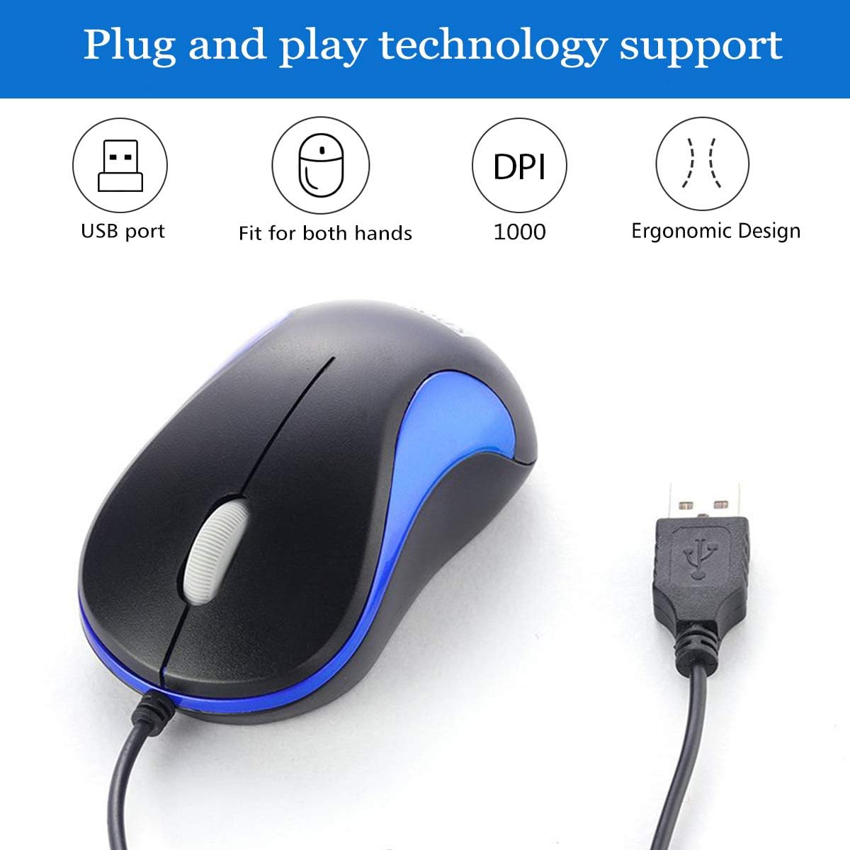 SOONGO Computer Mini USB Wired Optical Mouse Portable for Laptop Notebook, MacBook - Blue, 1 Pack - Image 5