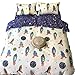 karever Space Rocket Duvet Cover Sets Cotton Queen Boys Bedding White and Blue 3 Pieces Planet Spaceship Star Full Girls Comforter Cover Sets Zipper Closure