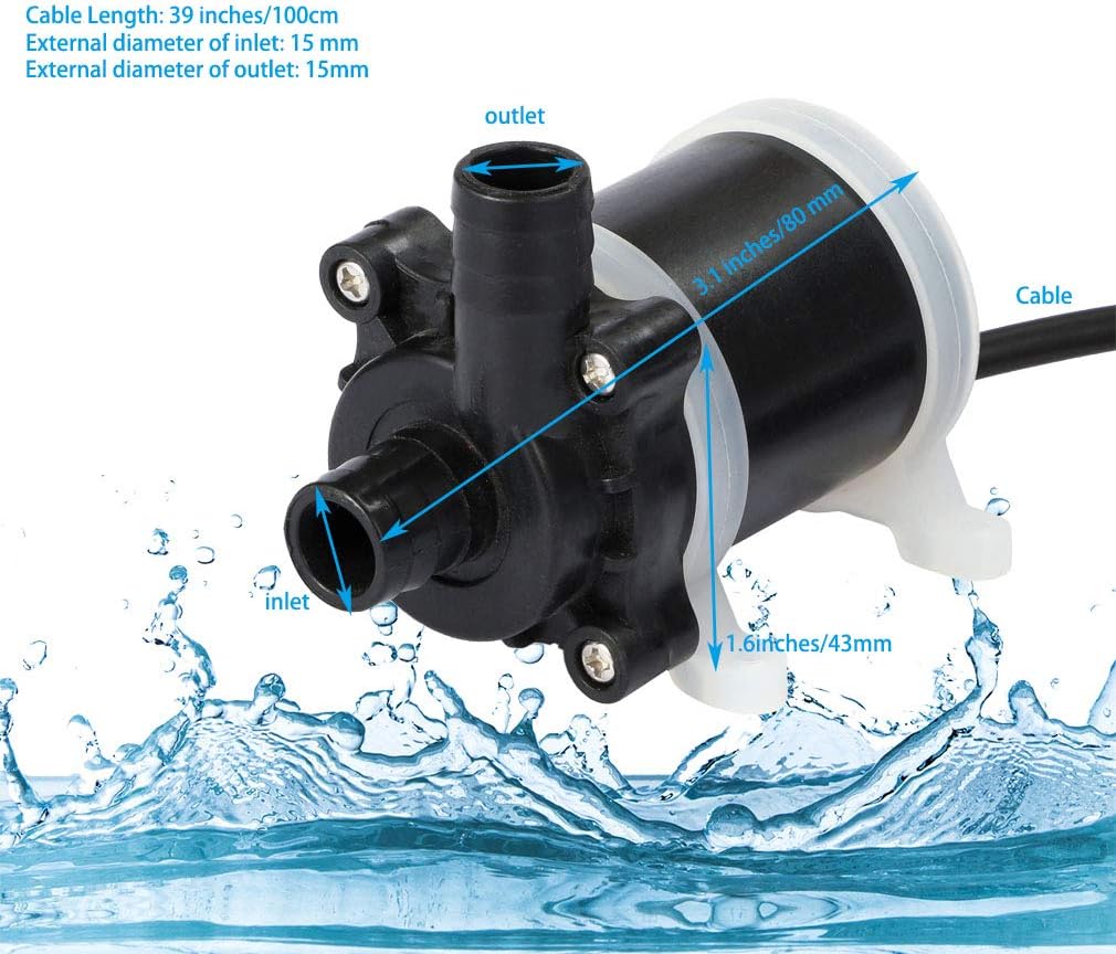 VANSUNA 12V Water Pump Submersible Quiet Small Fountain Pump Suitable for Aquarium Fish Tanks, Aquaponics, Garden Fountain 200GPH 740L/H 0.59in 24W : Garden & Outdoor