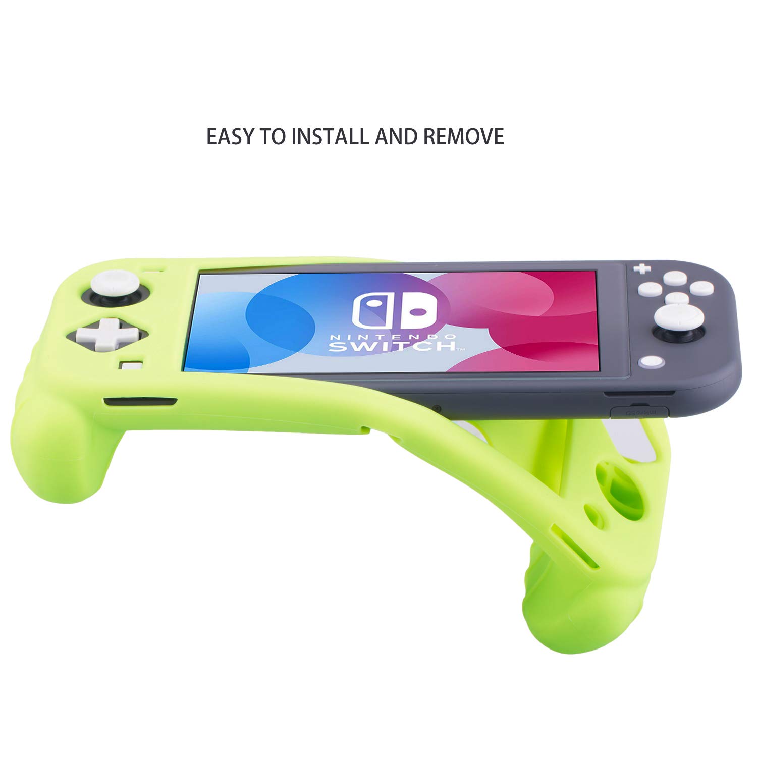 YoRHa Handle Grip Soft Silicone Rubber Protective Cover Case (Apple Green) x 1 and Thumbsticks x 4 for Nintendo Switch Lite - 9.2019 Slim Model