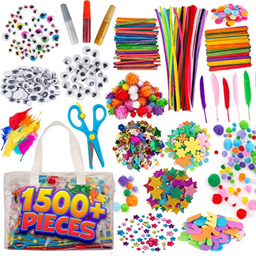 🥇 Arts and Craft Supplies for Kids – 1500+pcs in Easy Store Bag