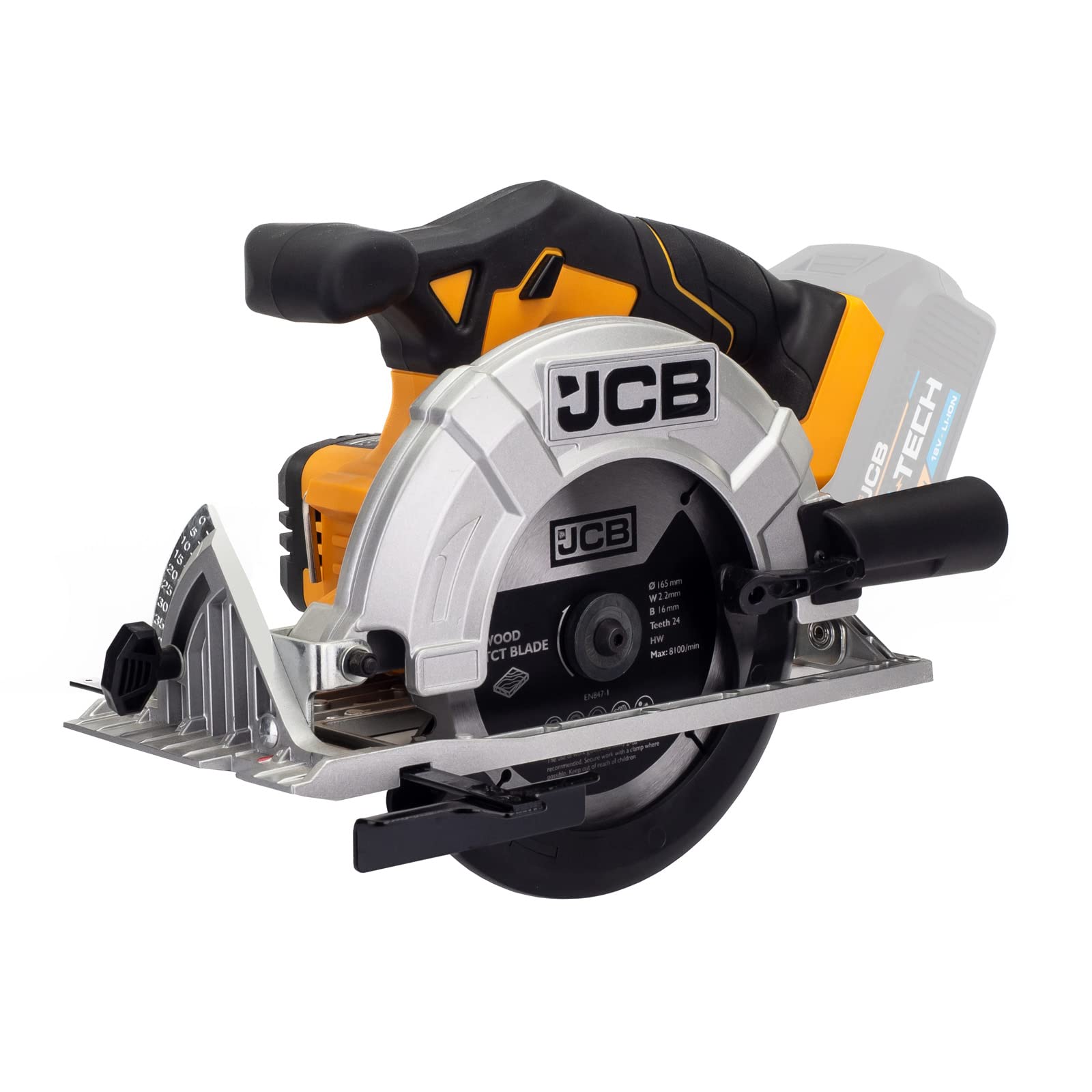 JCB 18v 165mm Cordless Circular Saw Bare Unit, 55mm Max. Cutting Dept, Adjustable Aluminium Base Plate, 3,650rpm for Fast and Accurate Cutting - 3 Year Warranty