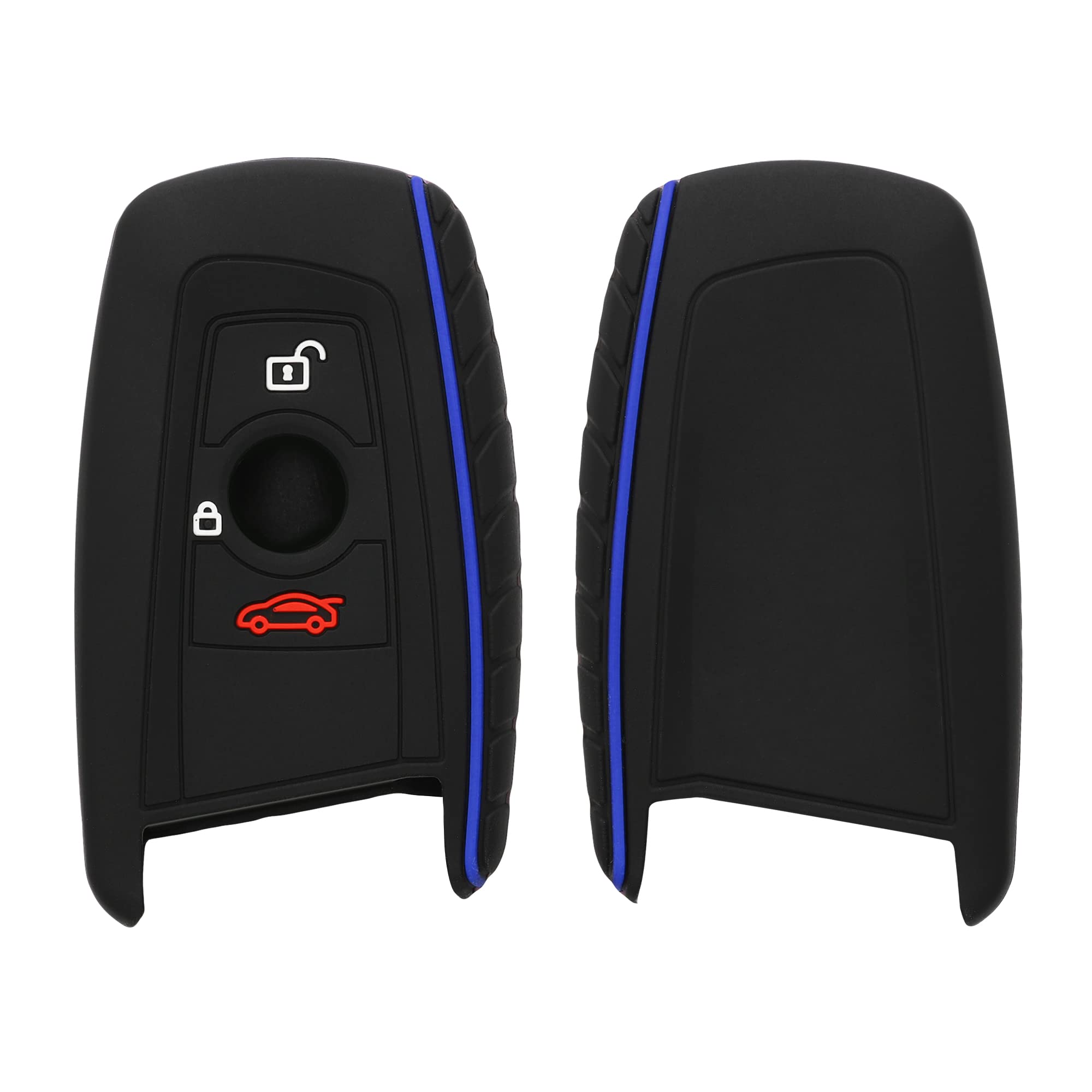 kwmobile Car Key Cover Compatible with BMW 3 Button Remote Control Car Key (only Keyless Go) Key Cover - Silicone Protective Car Key Fob Case - Black/Blue
