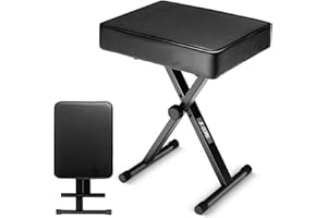 5 CORE Keyboard Bench 3 Inch Padded Cushioned Piano Stool Height Adjustable Guitar Seat Heavy Duty Folding Portable Musician Chair W Nonslip Rubber Feet Black - KBB BLK HD