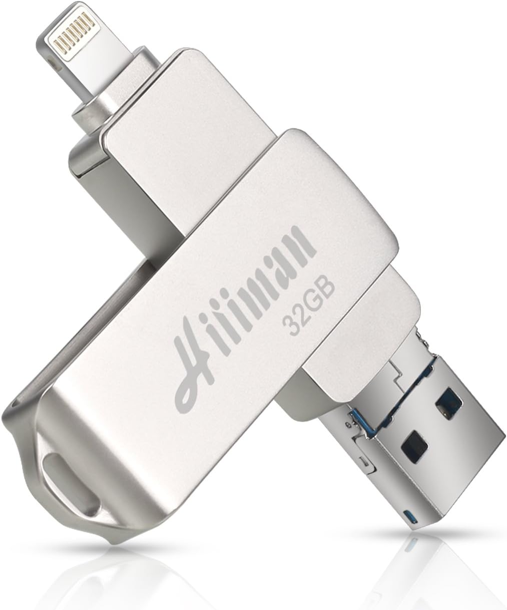 USB Flash Drive 32GB [3 in 1] Compatible with iPhone and iPad, Hiiiman OTG External Storage Memory Stick Durable Metal Body & Anti-Lost Swivel Cap Suitable for iOS/Android/Laptop/Mac/PC