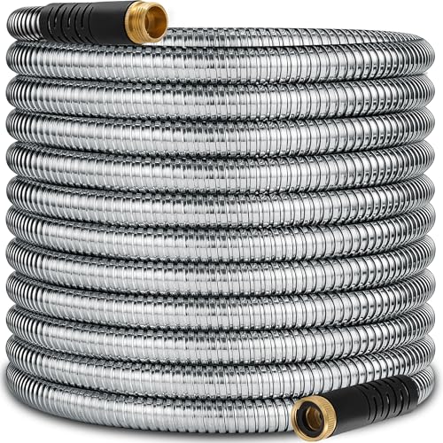 150 ft Stainless Steel Garden Hose - 2026 New Upgraded Metal Water hose - Flexible Water Hoses Pipes with Latex Core, 3/4" Solid Brass Connector - No-Expandable Watering Garden Hoses