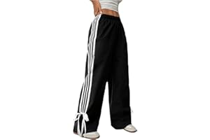 BEAUDRM Girl's Bow Track Pants Striped Sweatpants Baggy Wide Leg Parachute Pants for Joggers Hip Hop Dance