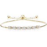Gem Stone King 18K Yellow Gold Plated Silver Adjustable Tennis Bracelet for Women Up to 9 Inch Set with Round 0.85cttw Moissanite and Diamond