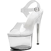 WUXIN H&P Women's 7 Inch Clear Platform Heels - Ankle-Strap Sexy Pole Dance High Heel, Exotic Dancer Shoes Stiletto 17CM