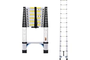 Dajianglx 12.5FT Telescoping Extension Ladder, Extension Ladder with Triangular stabilizer, Foldable Aluminum Retractable Collapsible Ladders for Household and RV Outdoor Work 330 lbs Load