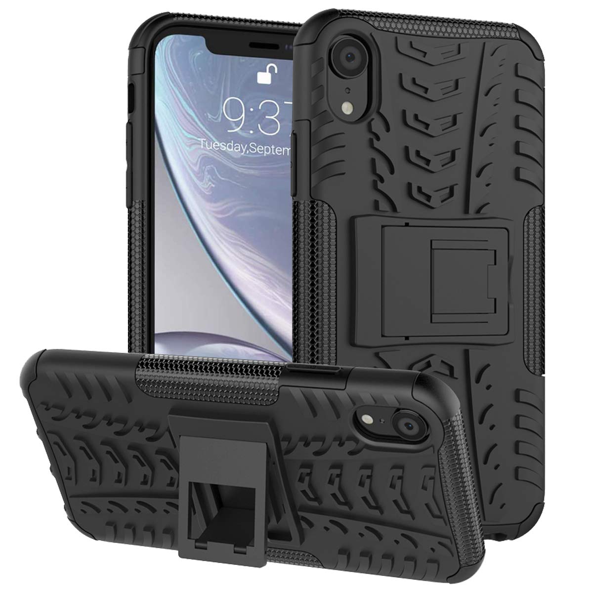 ALDHOFA iPhone XR Case,Heavy Duty Shock Proof Protective Phone Case,Dual Layer Hybrid Cover with Kickstand for iPhone XR 6.1" (2018)-Black