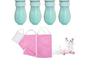 MSMUOEZ Anti-Scratch Silicone cat Shoes,Cat Claw Covers,Adjustable Multifunctional Anti-Bite Shower net Bag，Cat Grooming Mesh Bag, Pet Medical Shoes,Cat Bathing Bag (Pink)