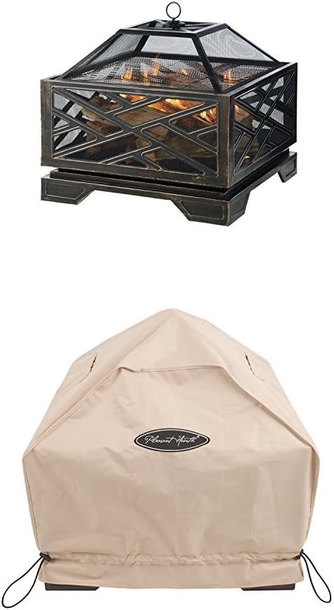 Pleasant Hearth Martin Extra Deep Wood Burning Fire Pit, 26-Inch with Square Fire Pit Cover, Small : Garden & Outdoor