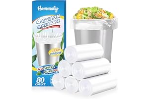Hommaly 4 Gallon 80pcs Small Clear Trash Bags Strong Clear Garbage Bags, Bathroom Trash Can Bin Liners, Plastic Bags for Office, Waste Basket Liner, Fit 12-15 Liter, 3,3.5,4,4.5 Gal（4G80-Clear）
