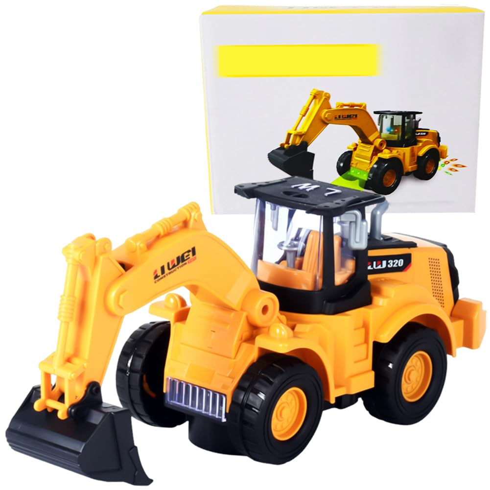 WFKKMEQ Construction Excavator Car, Digger Vehicles with Lights and Sounds Mini Engineering Car Construction Excavator Cars Gifts for Birthday, Halloween, Christmas