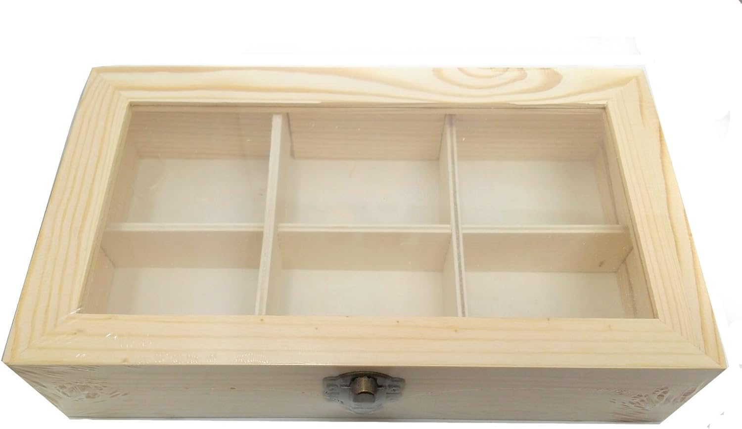 Caja para infusiones 6 compartimentos de madera bruto de encaje: Amazon.es: Hogar