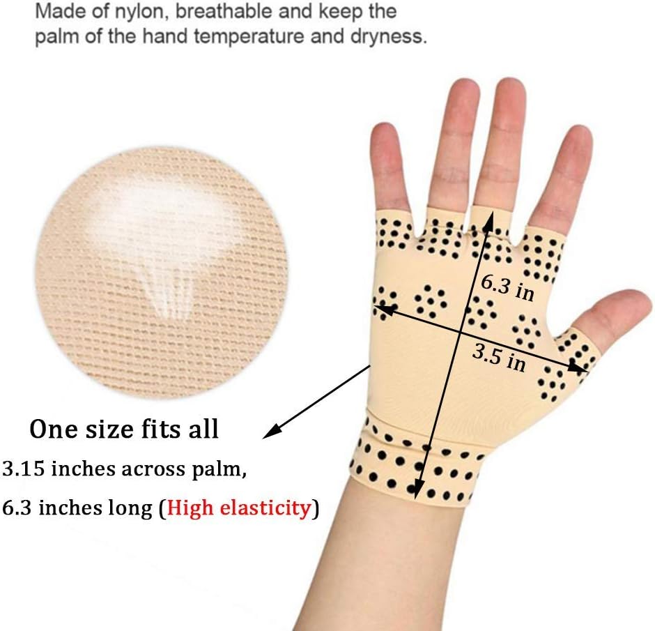 RZJZGZ Arthritis Gloves Compression Gloves Fingerless Glove Magnetic Arthritis Fingerless Gloves Relief Hand Pain Joints Relief (Nude - Image 4