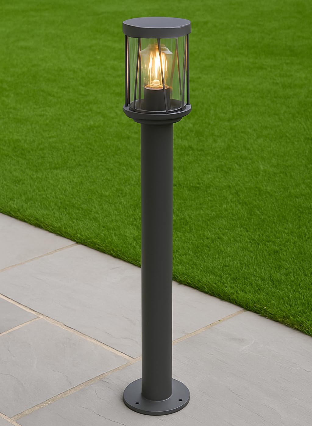CGC Lighting Dark Grey Outdoor Garden Wall Post Bollard Light Diagonal Criss Cross Unique Pattern Anthracite Patio Porch Door Terrace Lamp Weatherproof Waterproof Modern (Tall Post Light)