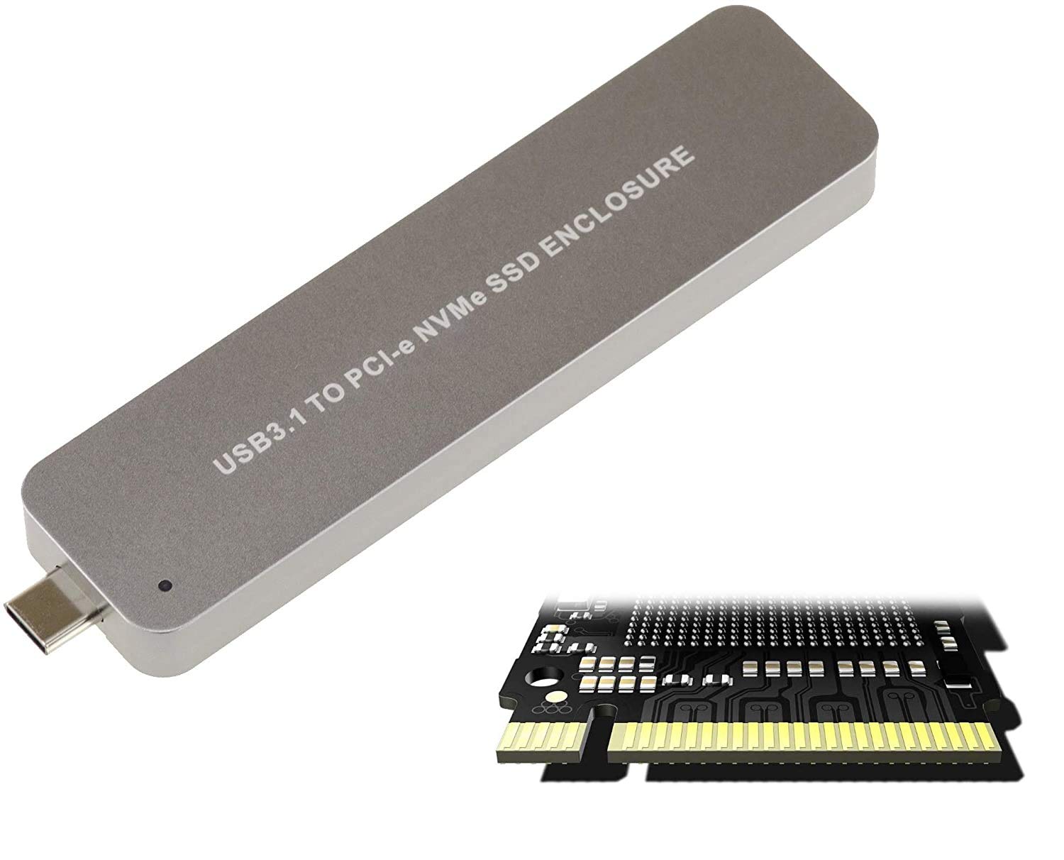 KALEA-INFORMATIQUE Aluminium USB 3.1 key case for M2 type NVMe M Key or B+M Key SSDs, with USB3.1 10G mini C type connector.