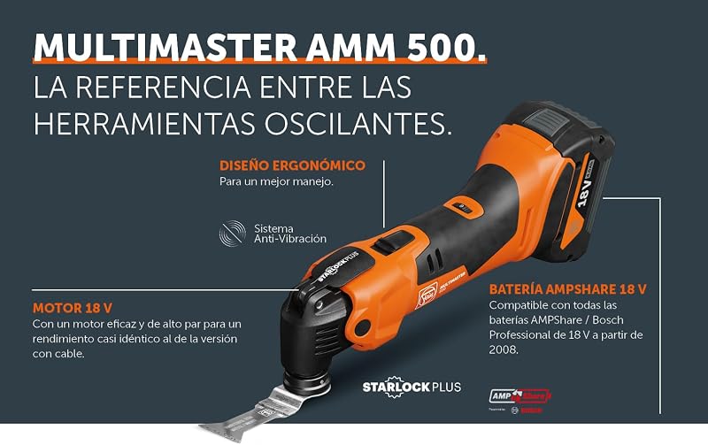 AMM 500 Plus Top Multiherramienta 18V, Batería 2.0Ah, StarlockPlus, Kit de Accesorios, en Maletín L-Boxx