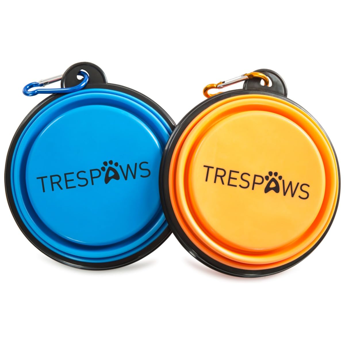 Trespaws Dog Bowl Sippy - Unisex Collapsible Travel Bowl, BPA Free Plastic, 2 Pack, Carabiner Clip, Portable Silicone Pet Dish, Food Water Bowl, Assorted Colours for Dogs