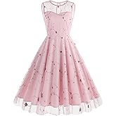 Embroidered Floral Dress for Women Wedding Guest Dress Summer Formal Prom Dress Short Cocktail Dresses for Women Flower Embroidery Tulle Dress for Women Casual Tea Party Evening Dress Light Pink XL