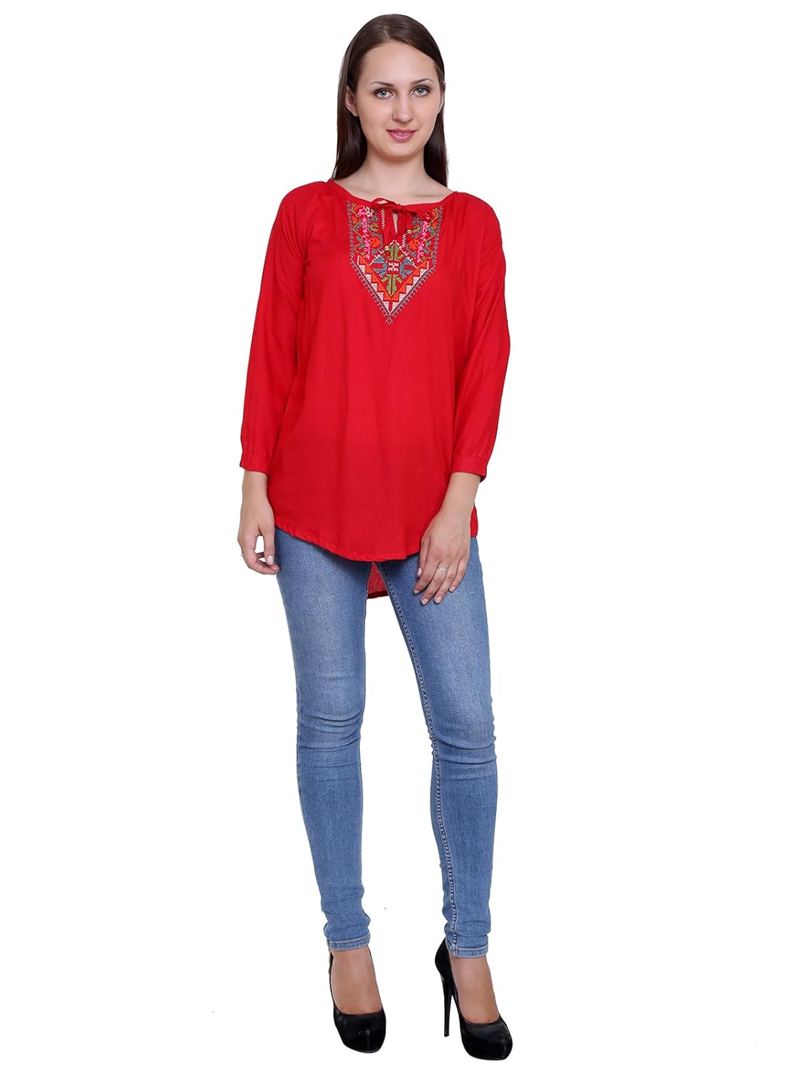 papsara red rayon slub women's long top