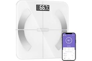 Healthkeep Smart Body Fat Scale with 13 Body Composition Metrics, Smart Digital Bathroom Weighing Scale Compatible with iOS Android, Max 400lbs/180kg, 26 * 26cm
