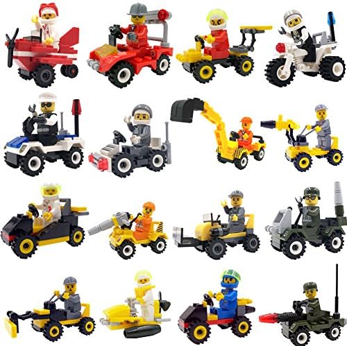 LTCtoy Buildable Vehicles with Minifigures – 16pcs Lego-Compatible Building Toy Bricks Vehicles,Kids Party Favors,Gift,Vehicle Party Supplies