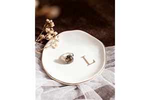 Fmeida Jewelry Tray Ring Dish for Women, Initials Ceramic Jewelry Dish, Personalized Aesthetic Decorative Birthday Mother's Day Christmas Gifts, 4.5", Rose Gold L
