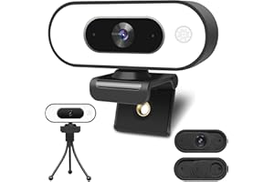 TOLULU Webcam with Ring Light Microphone - Streaming Web Camera, 1080P Full HD Pro Camera for PC Mac Laptop Desktop, USB Computer Webcam with Privacy Cover and Tripod for Zoom Meeting Skype Teams Twitch