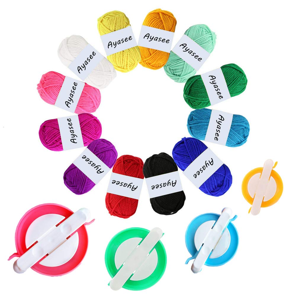 Pompom Maker, 4 Sizes Pom pom Makers for Fluff Ball Weaver Needle Craft DIY Wool Knitting Craft Tool Set Decoration +12PS Acrylic Yarn(16)