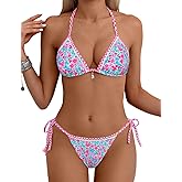 Tainehs Women's Sexy Halter Bikini Set Triangle Top String Swimwear Two Piece Swimsuits Cheeky Bathing Suit