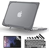 Batianda Heavy Duty Case for New MacBook Pro 14 Inch 2025 M5 M4 M3 M2 Pro/Max Chip- Ergonomic Foldable Kickstand (Holds 22lbs/Zero Wobble) Matte Translucent Rugged Armor Cover with Keyboard Skin, Gray