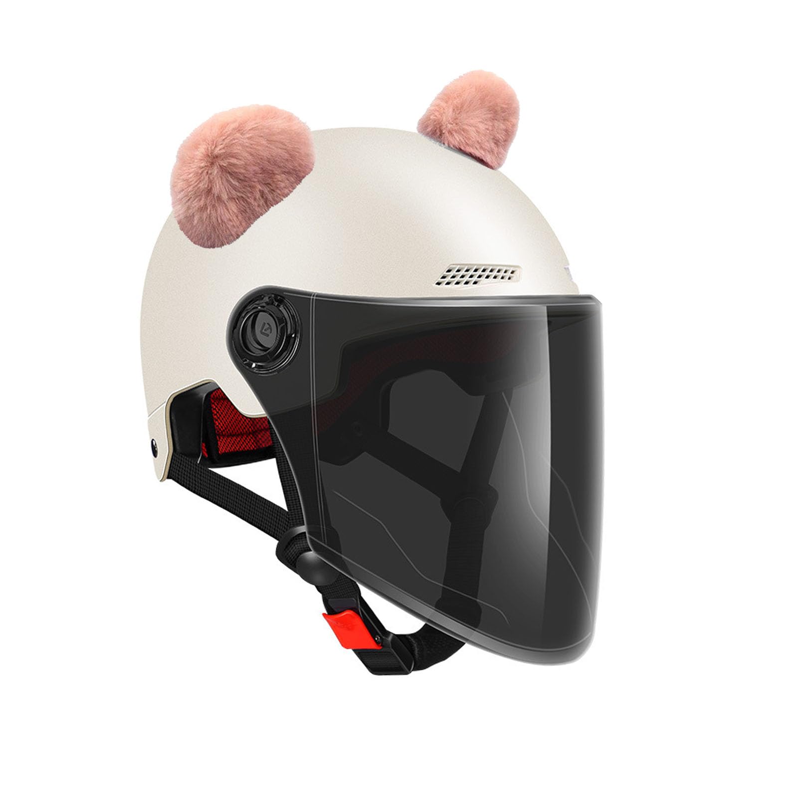 Golden Apple Cute Fuzzy Bear Ear Motocycle Helmet Decor with Sticker Plush Ski Helmet Bike Helmet Accessory Decoration (Pink)