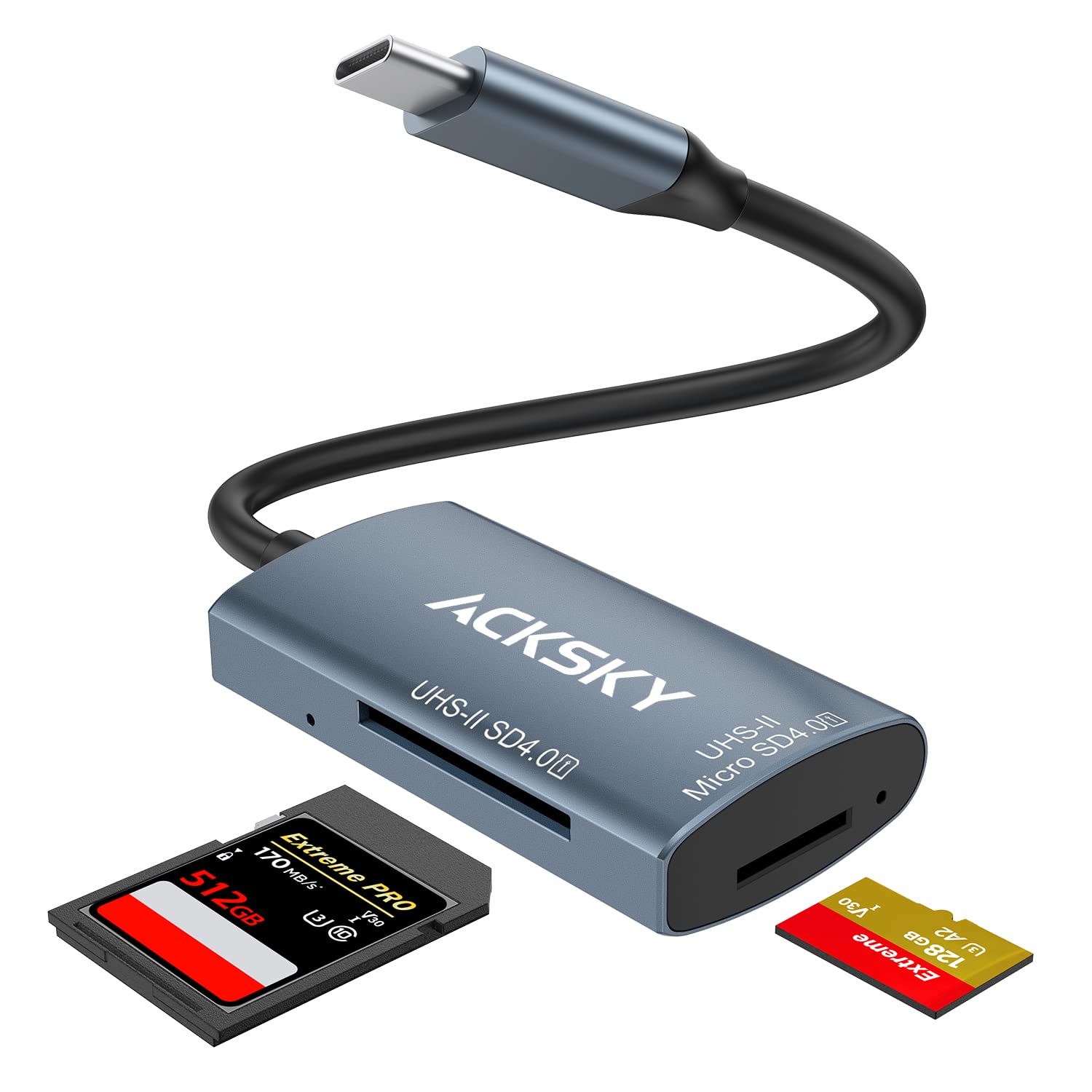 Photo 1 of ACKSKY USB-C 4.0 Card Reader - Supports SD/SDHC/SDXC & Micro SDHC/SDXC/MMC UHS-I/II, for iPhone, iPad, MacBook Pro & Samsung S22