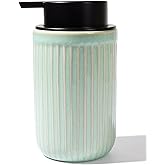 BosilunLife Dish Hand Soap Dispenser - Liquid Pump Soap Dispenser for Bathroom Deco Light Green 12oz Ceramic Kitchen Dish Dispenser with Rust-Proof Liquid Pump Modern Refillable Lotion Bottles