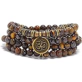 oasymala 108 Mala Beads Bracelet with om Charm – Healing Stone Meditation Bracelet for Yoga & Prayer, 6mm Beads, Handmade, Gold-Plated OM Charm
