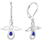 FJ Guardian Angel Dangle Drop Earrings 925 Sterling Silver Teardrop Leverback Birthstone Earrings Jewelry for Women