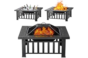 Panovue Fire Pit Table 32 Inch Square Metal Stove for Patio, Backyard, Garden | Multifunctional Outdoor Fireplace for Camping, Heating, Bonfire & Picnic