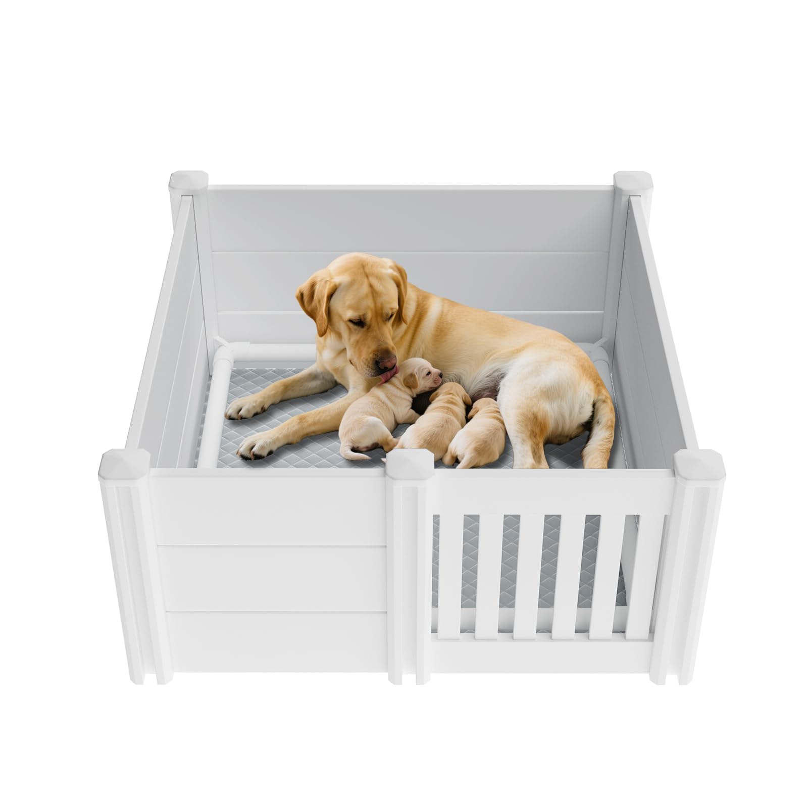 Photo 1 of ^**DOG HAIR****Whelping Box for Dogs, Puppies,48x48x18in,with Pig Rails Washable Pad,Suitable for Small Medium Large Breeds, White,Whelping Supplies