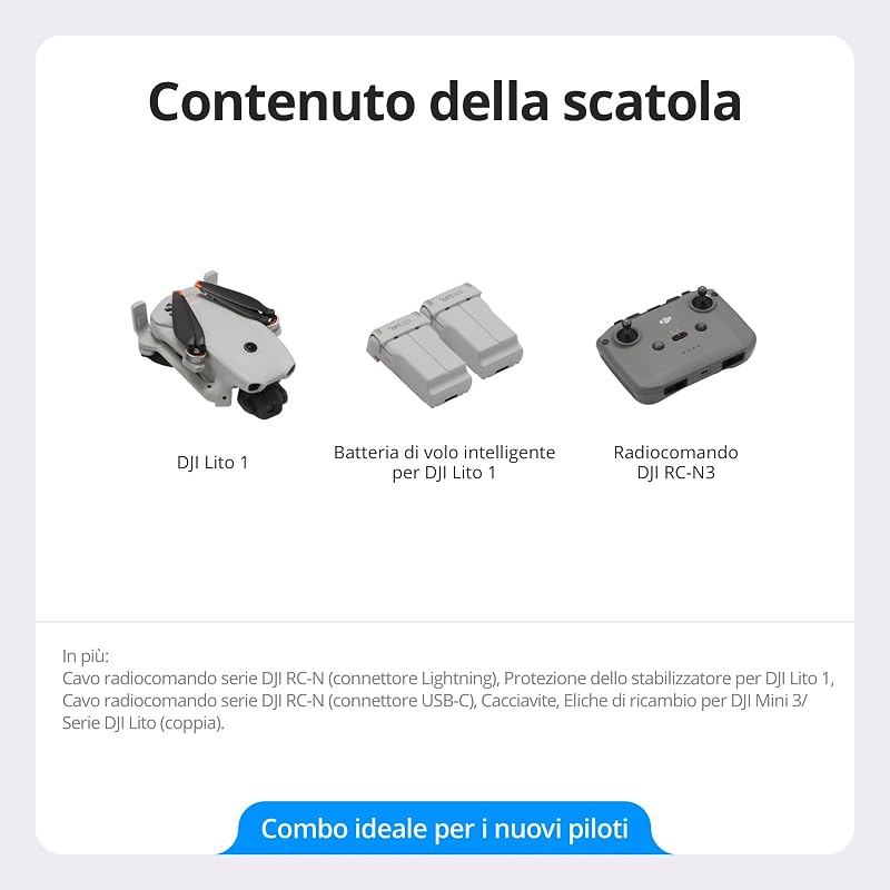Lito 1 Combo 2 Batterie (DJI RC-N3), Versione aggiornata di Mini 4K