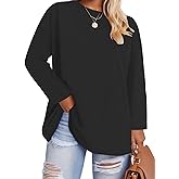 ROSRISS Plus-Size-Oversized-Tops for Women Trendy Drop Shoulder Pullover Shirts Casual Crewneck Long Sleeve Tunics XL-5XL